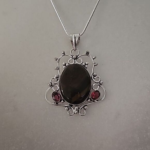 925 Silver Stone 20" Chain with Natural Jasper Quartz and Garnet - Picture 4 of 5